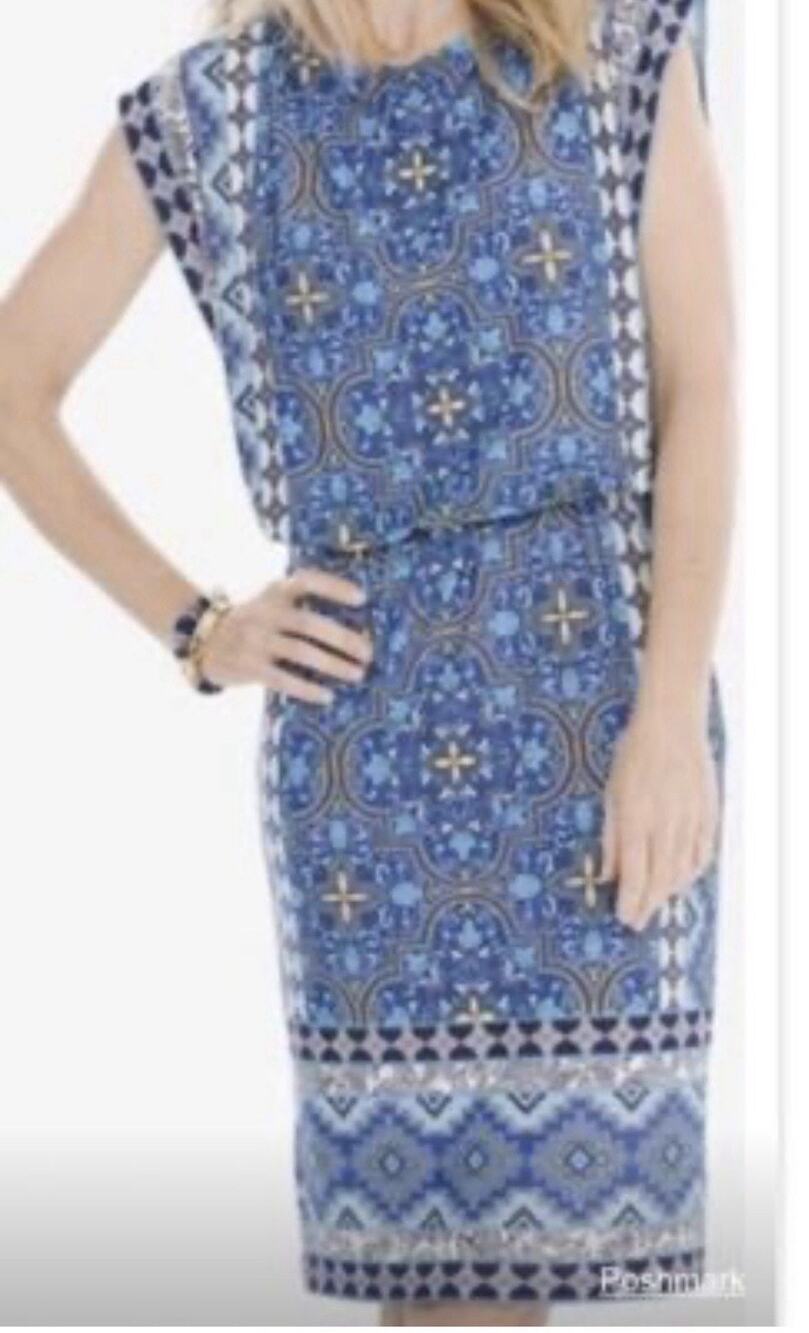 Chico's XL 16 Blue Multi Medallion Floral Print Blouson Sleeveless Dress casual
